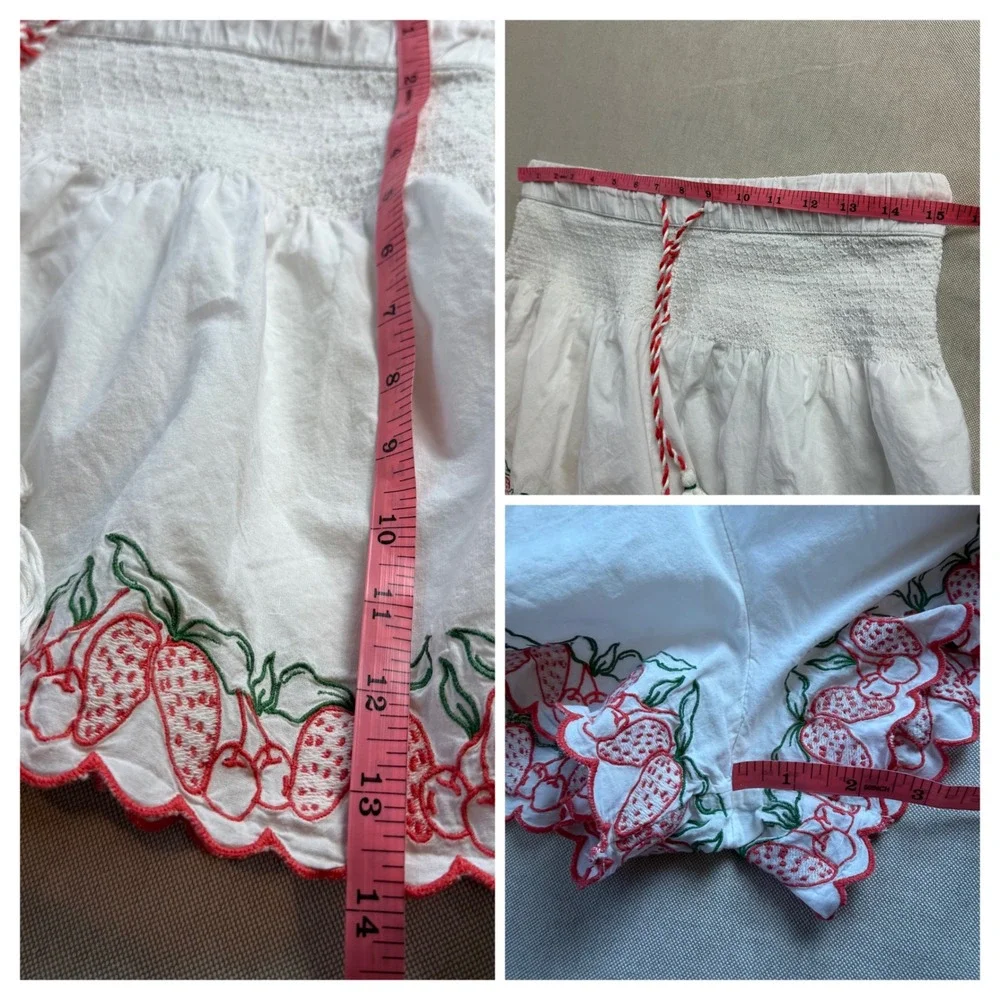 Joie Medium White Cotton Strawberry Embroidered Pajama Set Cami Shorts Cottage
